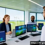 녹색산업 분야에서 경력 관리하는 법 - A modern green energy research laboratory scene in France, featuring a diverse team of professionals...