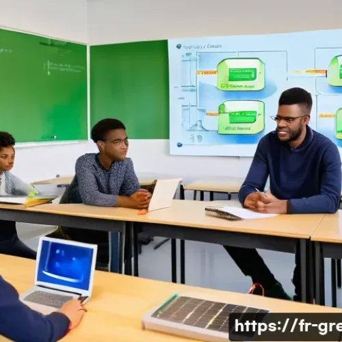 녹색산업 직무에 필요한 학습법 - A detailed and vibrant image of a modern green energy training workshop in a French classroom settin...